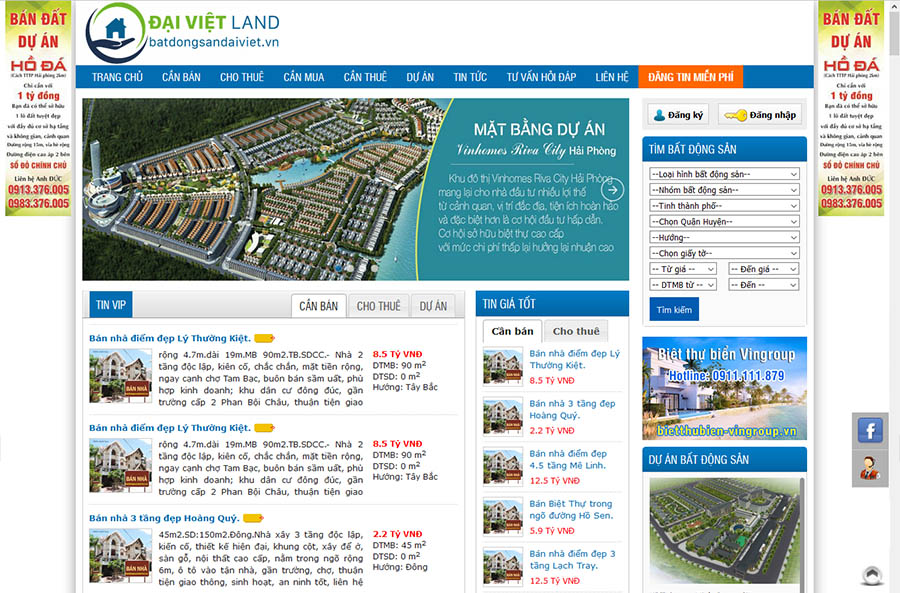 Thiết kế website Bất Động Sản Đại Việt Land