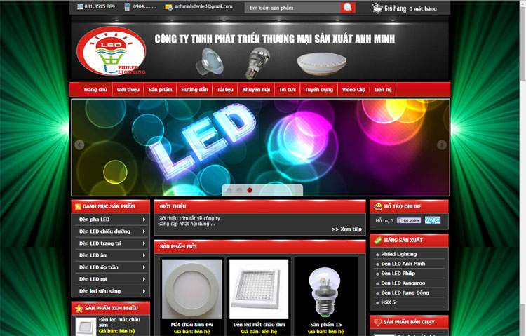 Thiết kế web đèn Led Công ty TNHH Phát Triển TM SX Anh Minh