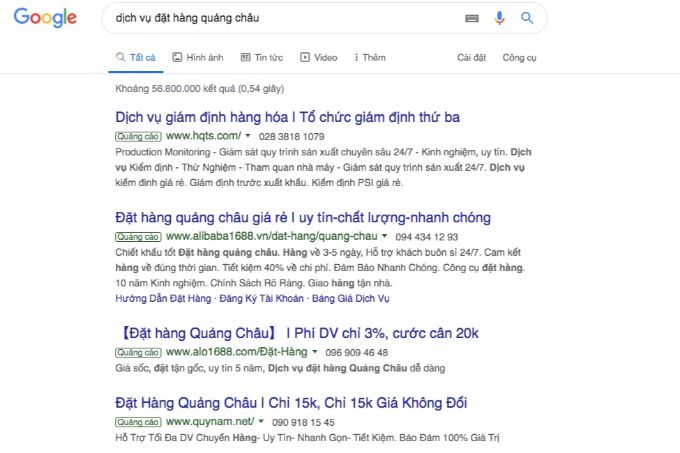 Giao diện quảng cáo trên google ads