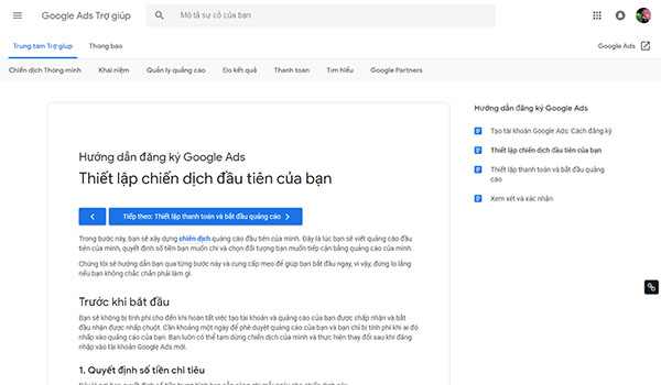 Đăng ký là bước đầu tiên để tạo tài khoản Google AdWords