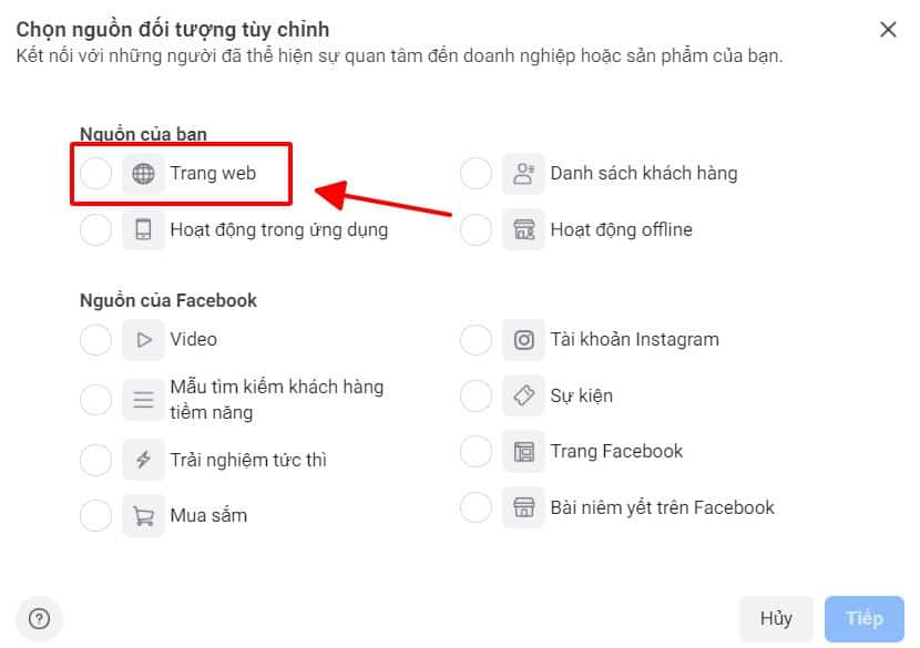 Đối tượng tùy chỉnh Facebook