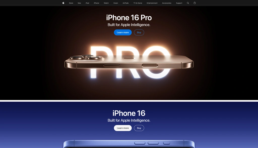 Apple- một trong những trang web bán hàng có giao diện đẹp nhất hiện nay