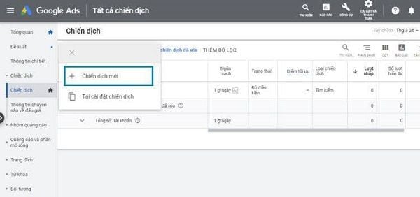 Chọn chiến dịch mới để bắt đầu.