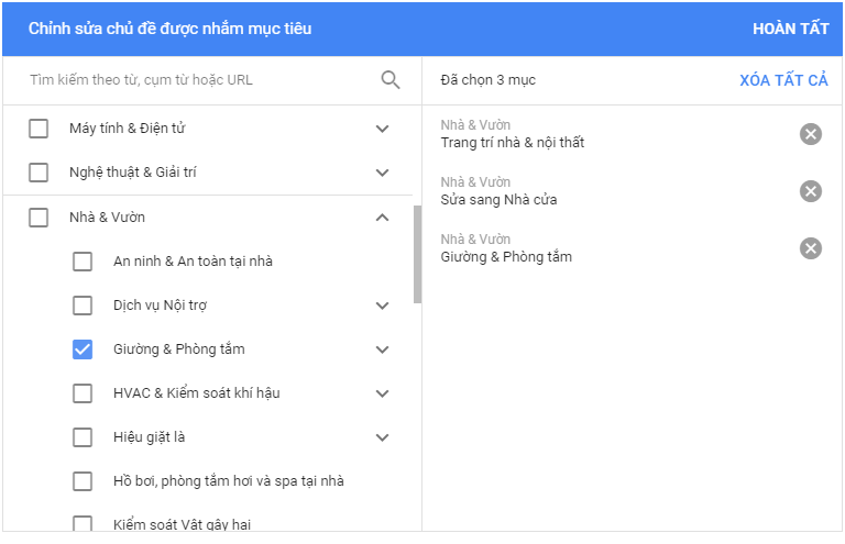 chọn chủ đề trong quảng cáo gdn