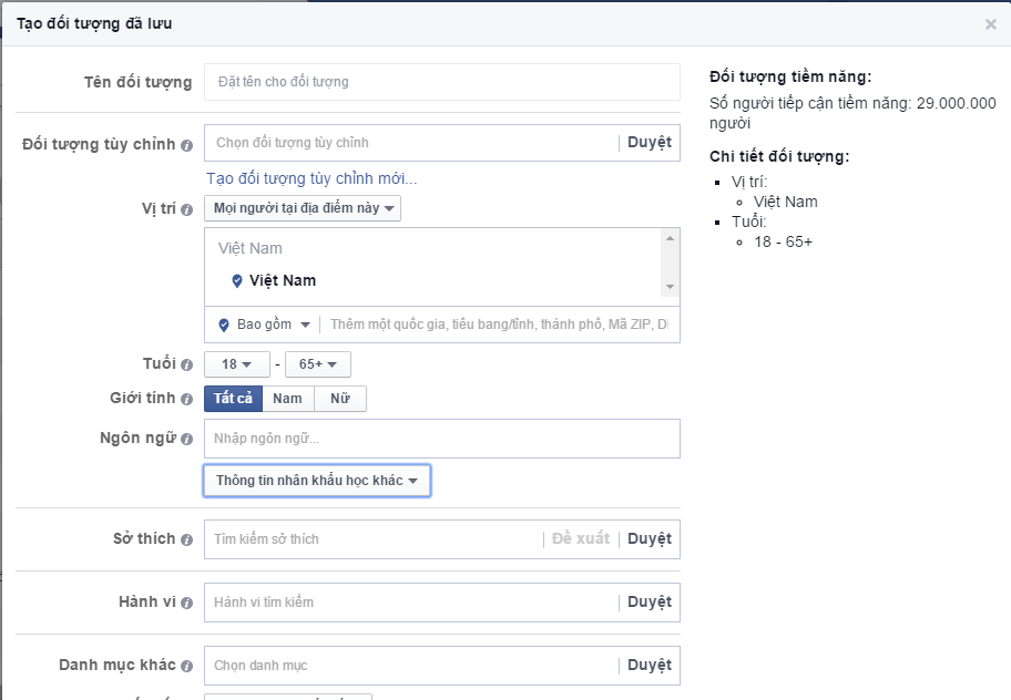 Xác Định Đối Tượng Mục Tiêu - cách chạy quảng cáo fanpage
