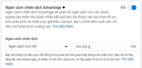 đặt ngân sách chiến dịch trọn đời
