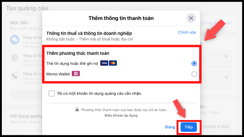 Chọn hình thức thanh toán