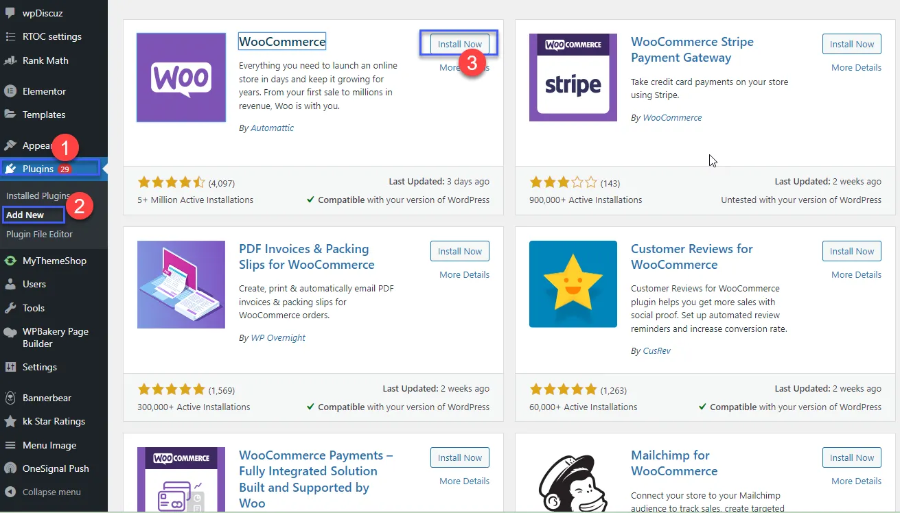 Cài đặt plugin WooCommerce 