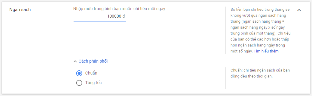 hướng dẫn đặt ngân sach quảng cáo gdn