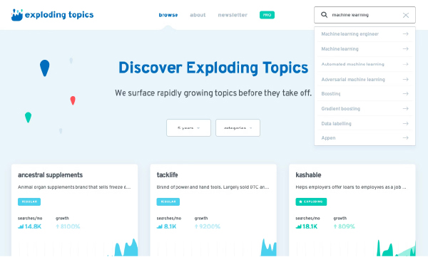 Công cụ tìm kiếm từ khóa đang trending - Exploding Topics