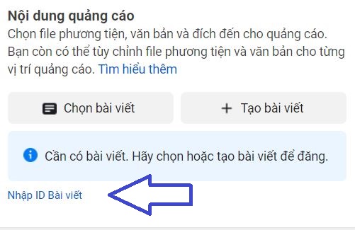 cách tìm và nhập ID bài viết quảng cáo Facebook