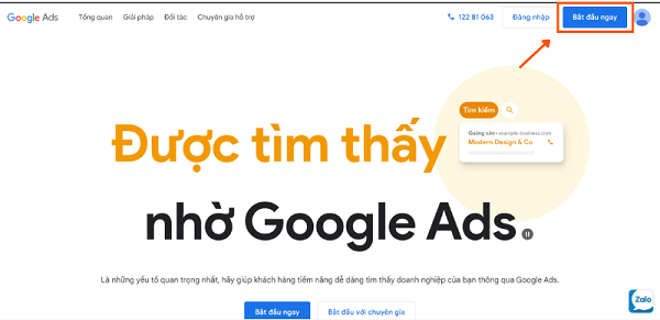 Chọn bắt đầu ngay để tiếp tục chạy Ads YouTube.