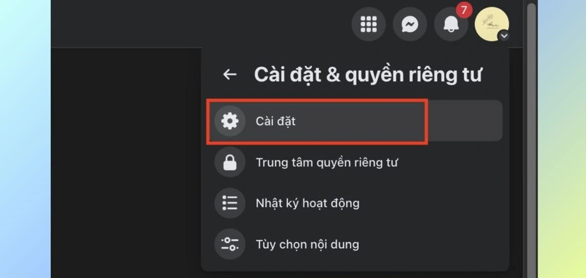Chọn cài đặt