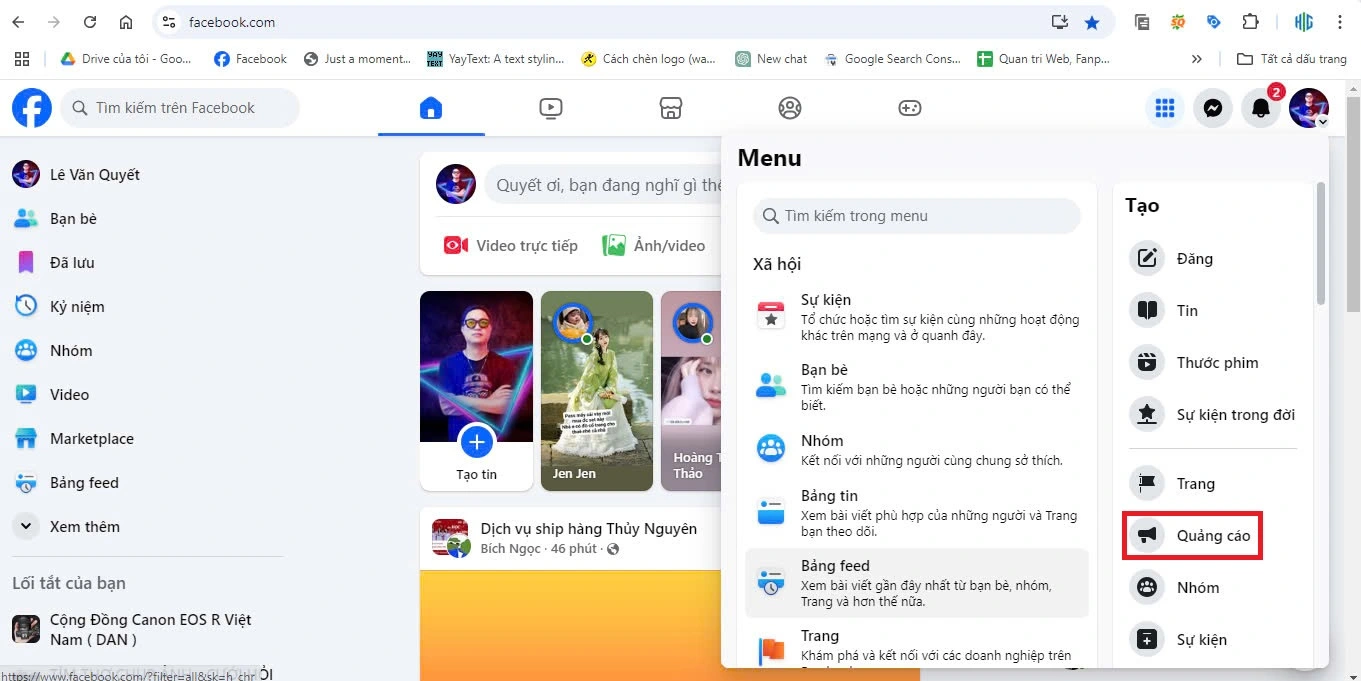 Chọn mục quảng cáo