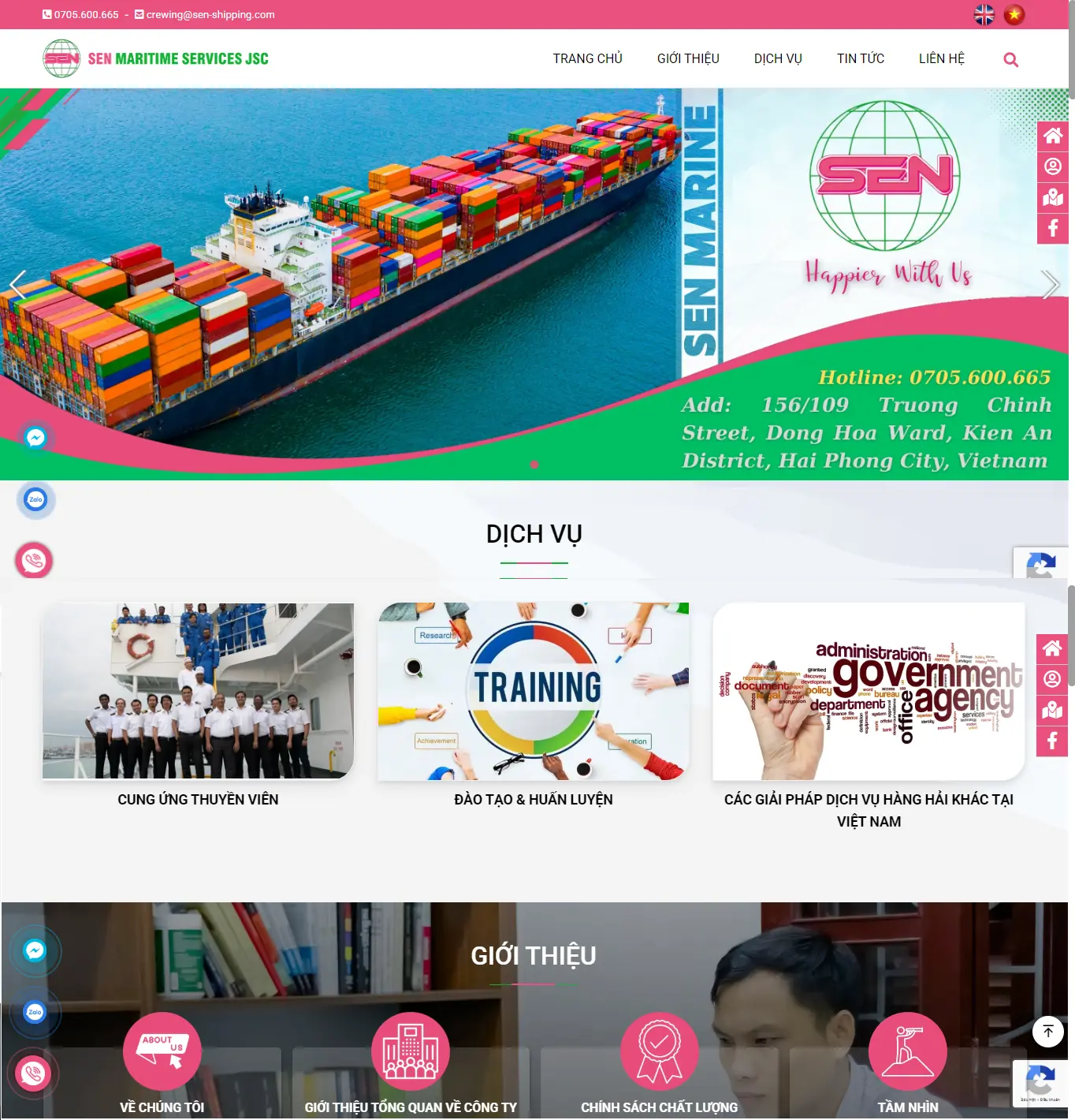 Thiết kế website Công ty Cổ phần dịch vụ hàng hải Sen