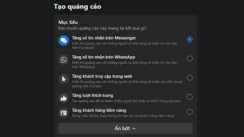 Chọn mục tiêu quảng cáo phù hợp Chọn mục tiêu quảng cáo phù hợp
