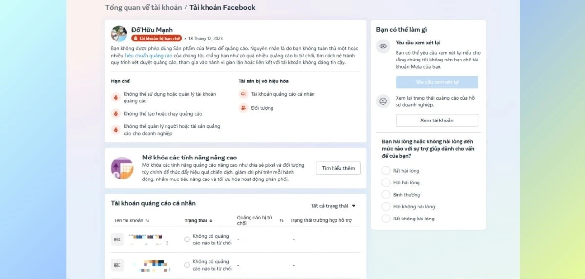 Tài khoản bị hạn chế