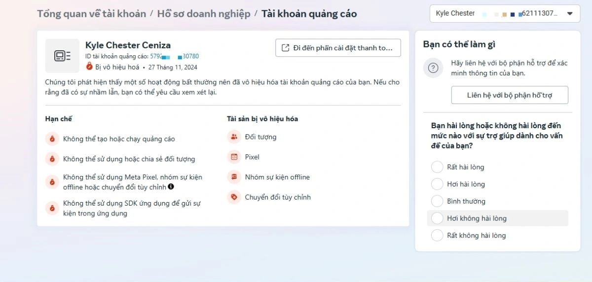 Tài khoản bị vô hiệu hóa