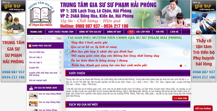 Thiết kế website Trung tâm Gia Sư Sư Phạm Hải Phòng